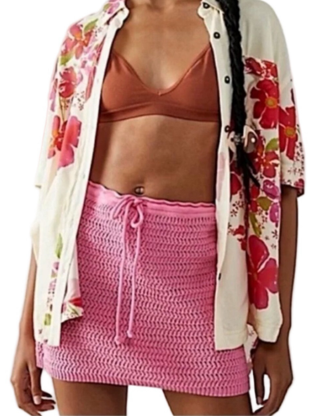 FREE PEOPLE BEACH Brandi Crochet Knit Pull On Mini Skirt